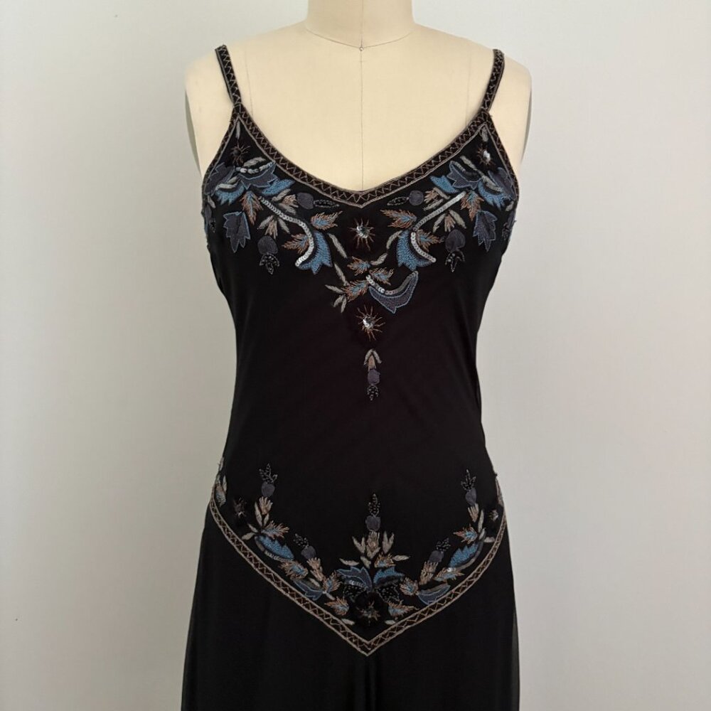 Stenay Y2K Black Silk Beaded Fairy Goth Dress Whimsigoth Fairycore 6 - Picture 2 of 11